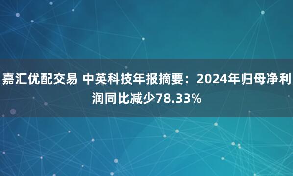 嘉汇优配交易 中英科技年报摘要：2024年归母净利润同比减少78.33%
